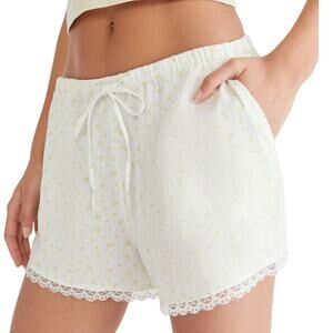 Linen Women's Boxer Floral Lounge Shorts Lace hem Size Large NWT